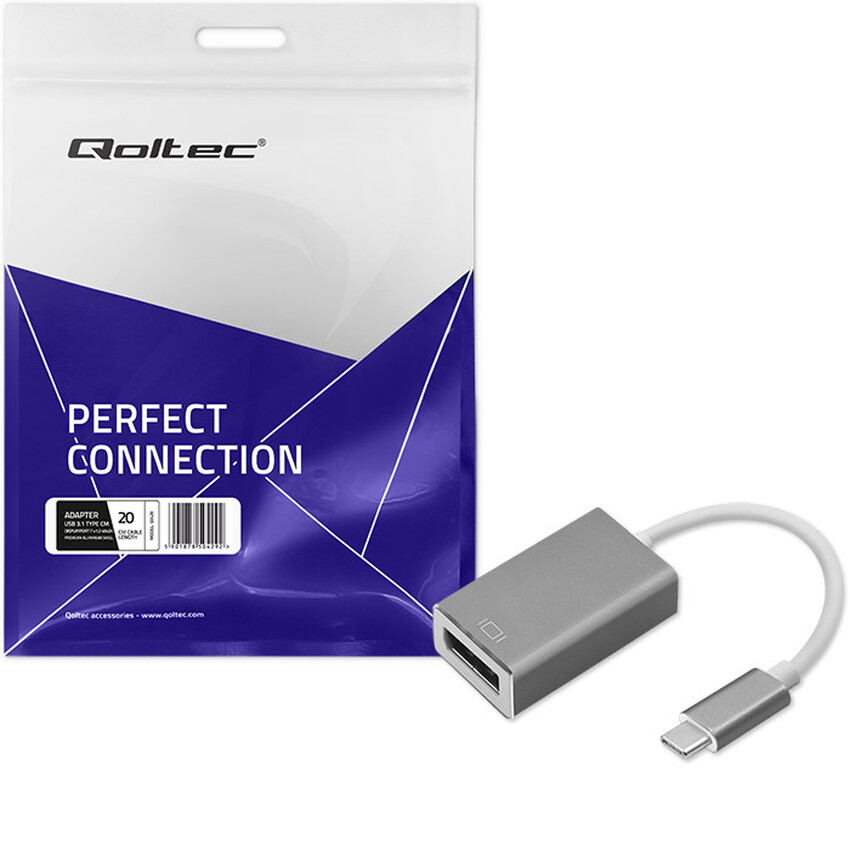 Prtevornik USB Type C 3.1 na DisplayPort 4K vmesnik 15cm Qoltec 50429